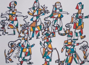 HPIM2293 Die Hundebesitzer, Eddingstift auf Zeichenpapier, 36 cm x 48 cm, 80,00 Euro